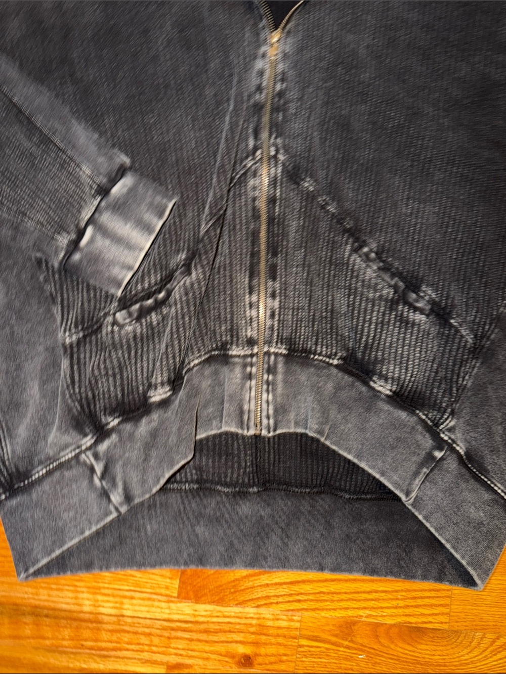 Washed Black Ribbed Zip-Up Hooded Jacket - Picture 3 of 3